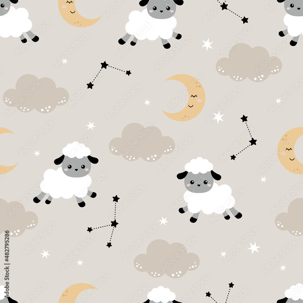 Sweet dream sheep seamless pattern. Flat vector cartoon design Sweet dream sheep seamless pattern. Flat vector cartoon design