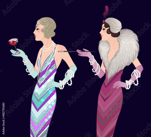 Flapper girl: Retro party invitation design template. Vector illustration.