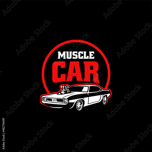 american muscle car illustration logo vector in black background
