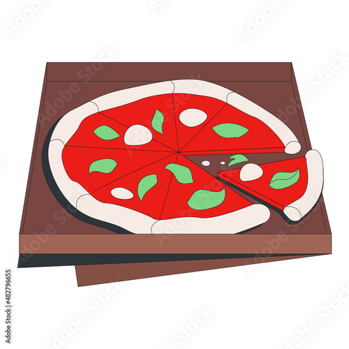 Pizza vector illustration in line filled design