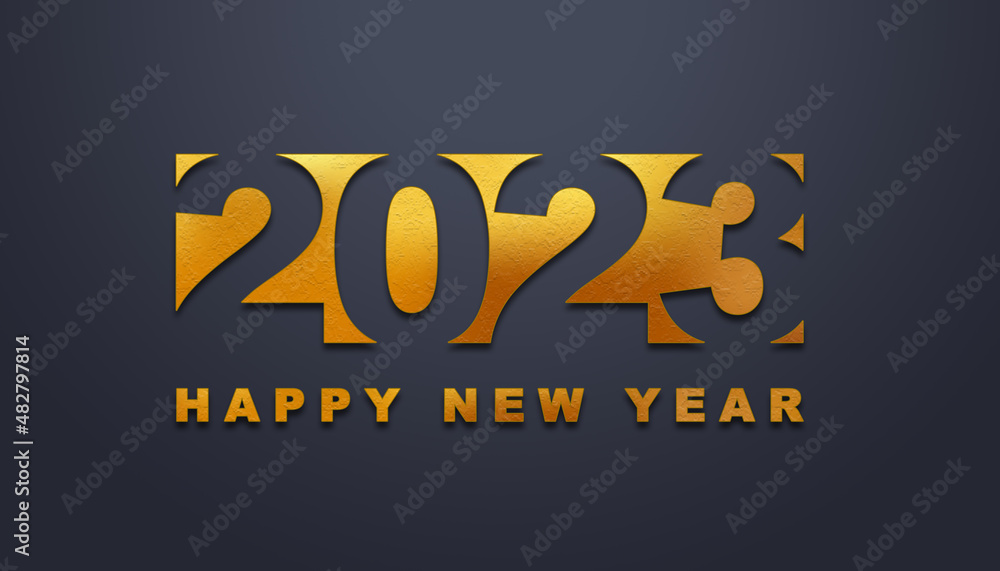 2023 Happy New Year in golden design, Holiday greeting card design