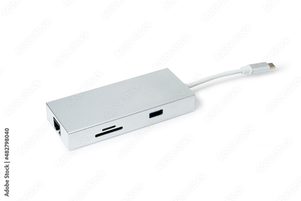 USB-C Hub station isolated on white background. Clipping path. USB-C Hub station isolated on white background. Clipping path.