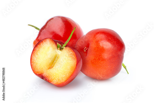two red acerola cherry isolated photo