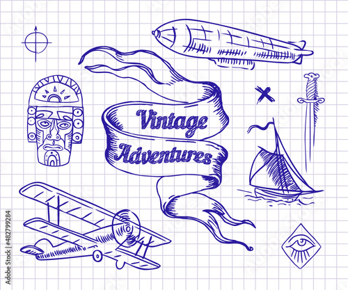 Vintage Adventures: vector set. Design elements