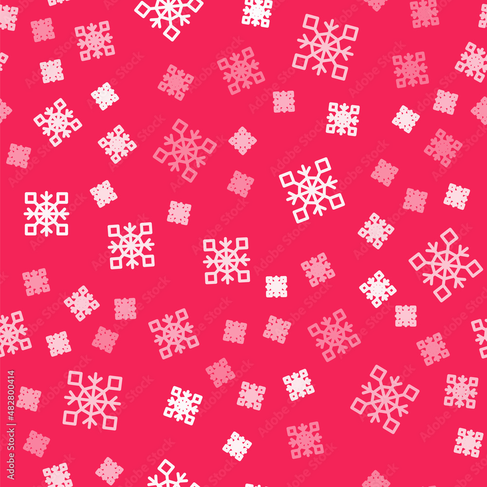 White line Snowflake icon isolated seamless pattern on red background. Merry Christmas and Happy New Year. Vector White line Snowflake icon isolated seamless pattern on red background. Merry Christmas and Happy New Year. Vector