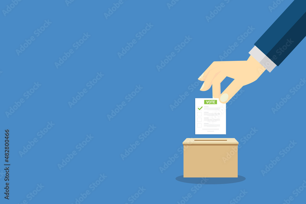 Hand holding voting ballot and ballot box. Voting and election concept. Hand holding voting ballot and ballot box. Voting and election concept.