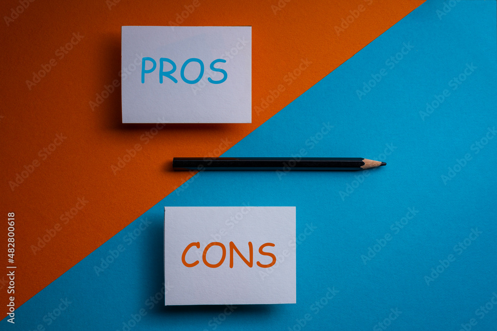Foto Stock pros and cons decision making background ,for and against on