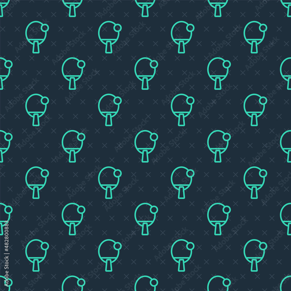 Green line Racket for playing table tennis icon isolated seamless pattern on blue background. Vector Green line Racket for playing table tennis icon isolated seamless pattern on blue background. Vector