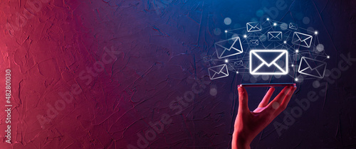 Email marketing and newsletter concept.Contact us by newsletter email and protect your personal information from spam mail concept.Scheme of direct sales in business. List of clients for mailing. photo