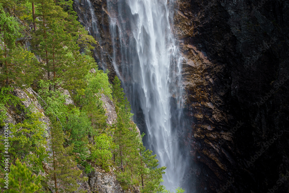 Muldalsfoss waterfall is one of Norway biggest with almost 200 meter straight fall. Muldalsfoss waterfall is one of Norway biggest with almost 200 meter straight fall.