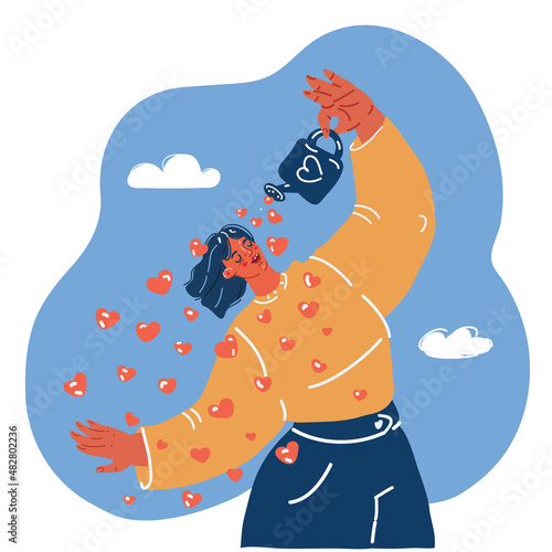 Vector illustration of happy and positive woman, smiling confident. Self love and self care concept