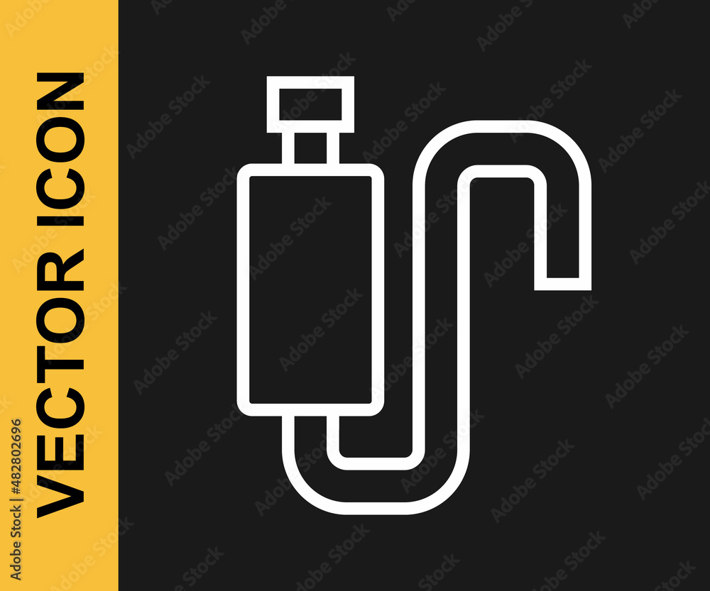 White line Car muffler icon isolated on black background. Exhaust pipe. Vector White line Car muffler icon isolated on black background. Exhaust pipe. Vector