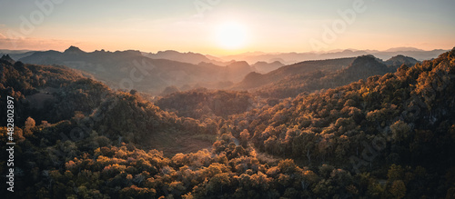 Mountains and sunset light in the evening at a rural village