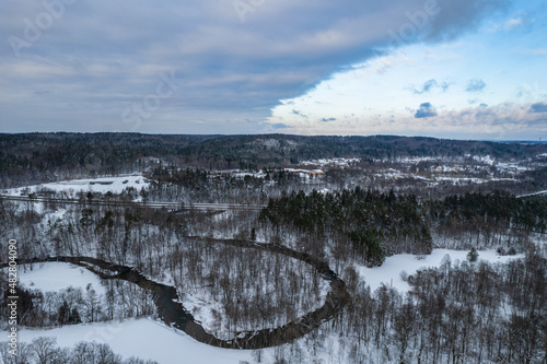 Aerial winter day view of Pavilnys regional park, Vilnius, Lithuania photo