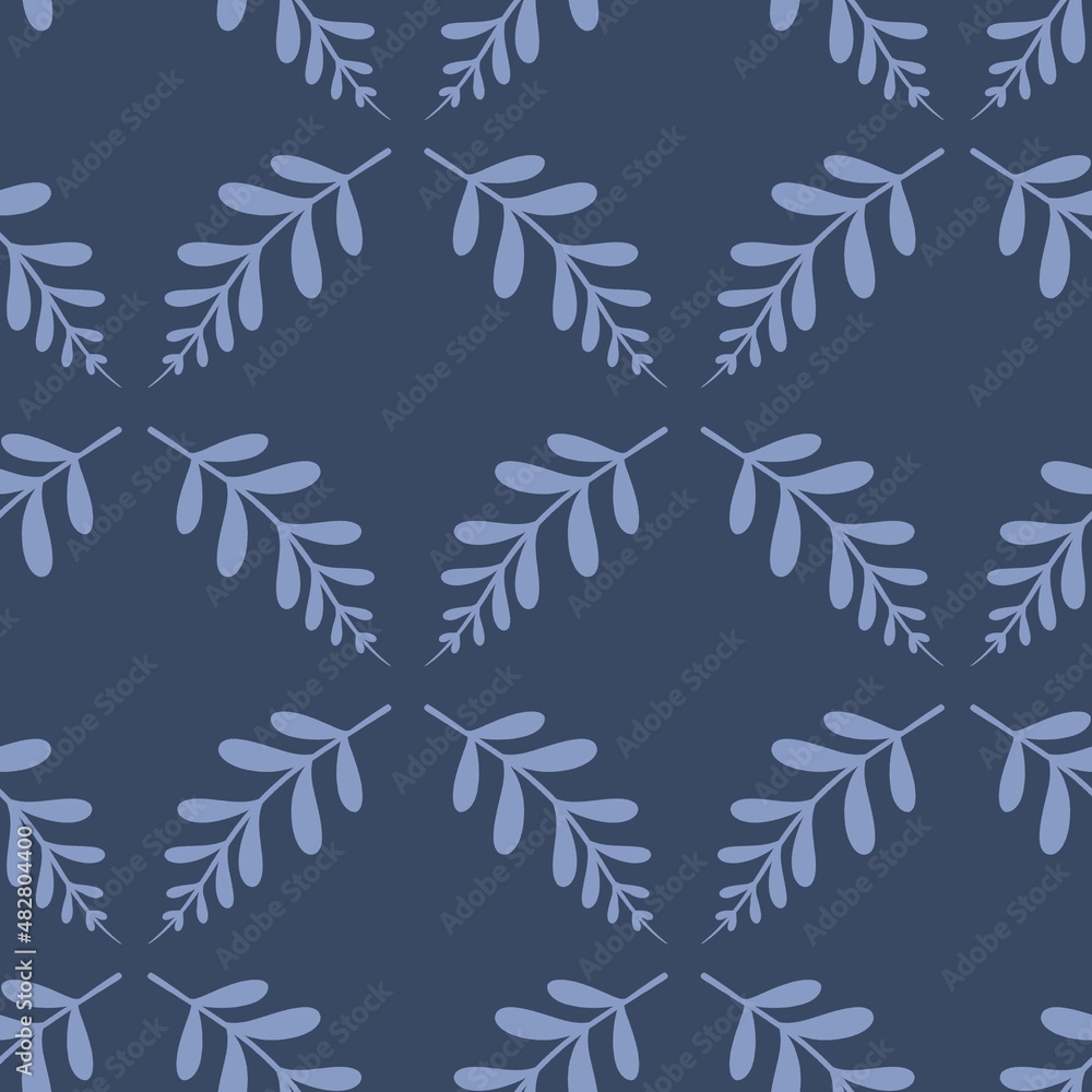 simple cute floral pattern - beautiful blue leaves of a plant on a dark background
