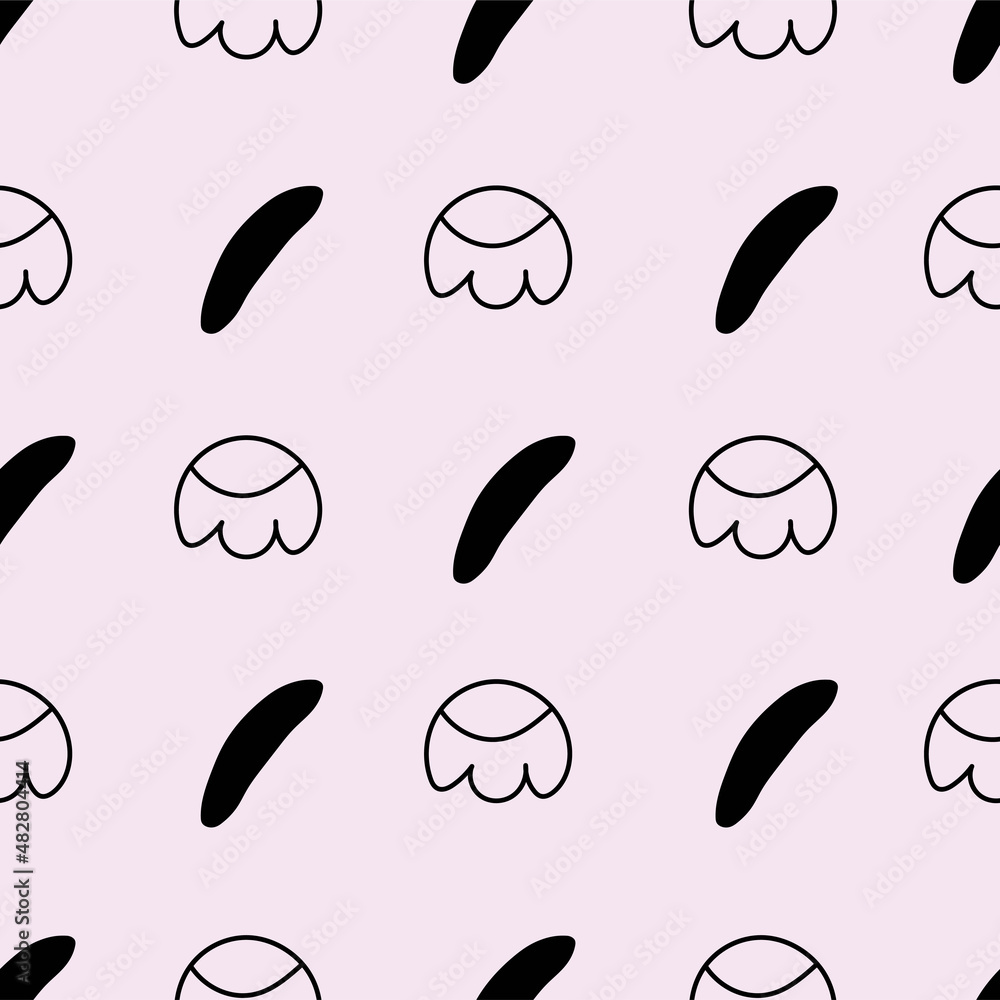 Geometric floral hand drawn seamless pattern, black elements on pink background. Geometric floral hand drawn seamless pattern, black elements on pink background.