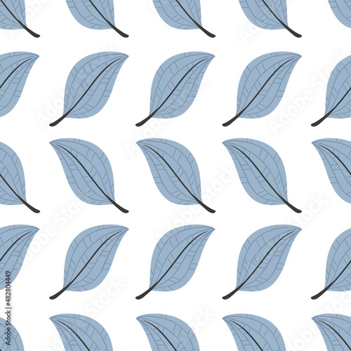 lovely flower pattern - cute blue plant leaves on a white background