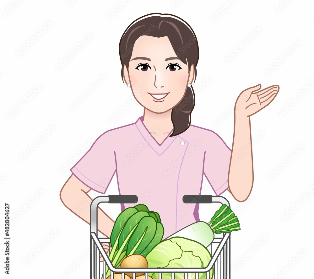 スーパーのカートを押す女性 スーパーのカートを押す女性