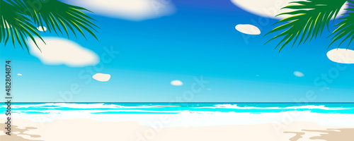 Beautiful tropical seascape. Summer time backgrounds. Vector illustration