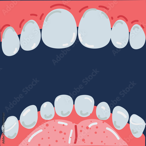 Vector cartoon illustration of human teeth, open mouth, inside view