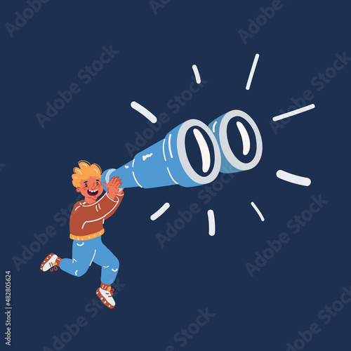 Vector cartoon illustration of Boy holding binoculars