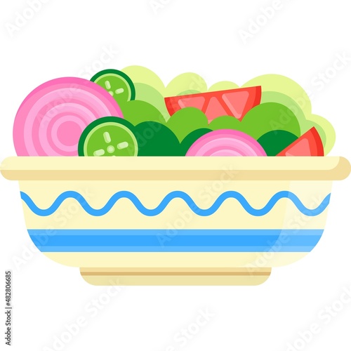 Fototapeta Naklejka Na Ścianę i Meble -  Fresh salad bowl vector icon isolated on white