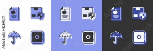 Set Safe, Marriage contract, Umbrella and Delivery security with shield icon. Vector
