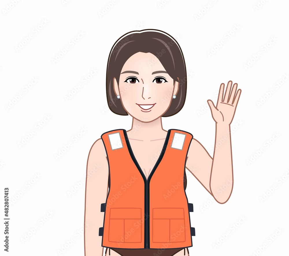 救命胴衣を着た女性 救命胴衣を着た女性