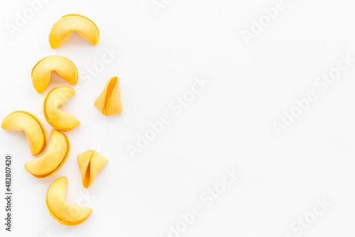 Fortune cookie with empty blank. Chinese New Year background