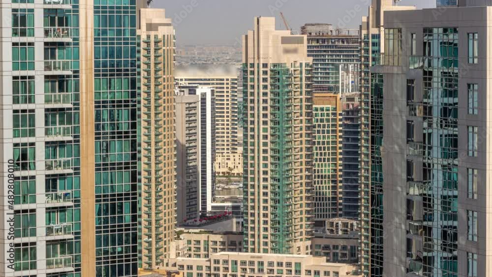 Aerial cityscape timelapse with modern architecture of Dubai downtown. Aerial cityscape timelapse with modern architecture of Dubai downtown.