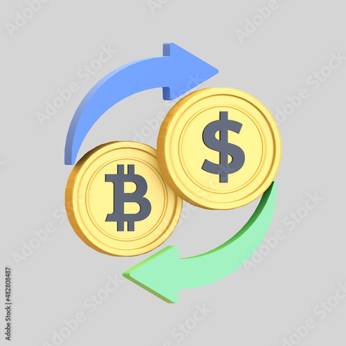 bitcoin exchange dollar swap icon cryptocurrency conversion symbol 3d render illustration