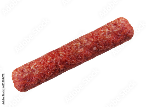 There is a dry dried sausage. White background. Isolated. © iridi66