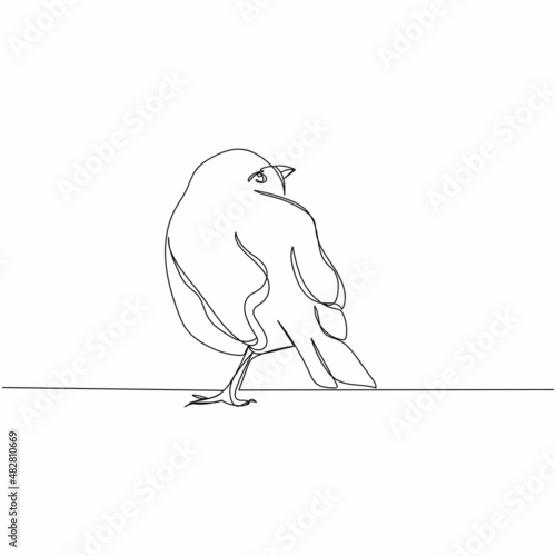 Leinwand Poster Continuous one simple single abstract line drawing of fledgling robin  animal bird concept icon in silhouette on a white background