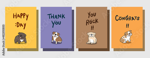Vector Illustration of Cartoon Bulldog Postcard Set