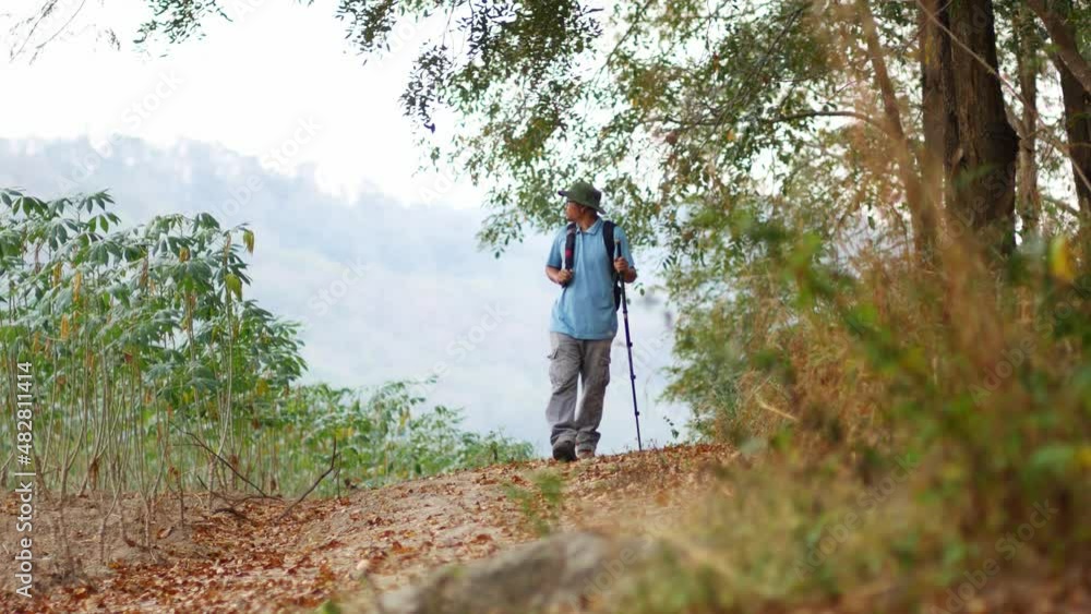 Man hiking in the mountain on vacation summer season, Holiday and outdoor activity concept Man hiking in the mountain on vacation summer season, Holiday and outdoor activity concept
