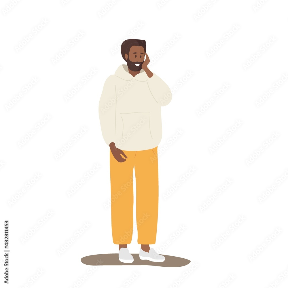 Admired man looking to something. Young African American wearing casual clothes. Man surprised and joyful. Colored cartoon flat vector illustration on white. Happy man looking at smth. Wow effect Admired man looking to something. Young African American wearing casual clothes. Man surprised and joyful. Colored cartoon flat vector illustration on white. Happy man looking at smth. Wow effect