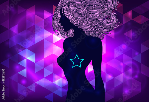 Sexy dancer set: vector beautiful sexy woman in bright lingerie isolated on black background.