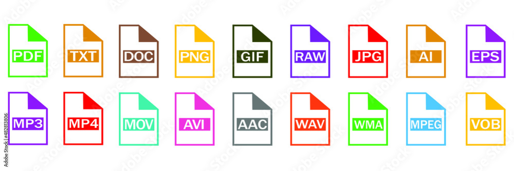 Symbol set file formats. Set of Document File Formats icons. File extensions diverse icons set isolated. Vector illustration.
Symbol set file formats. Set of Document File Formats icons. File extensions diverse icons set isolated. Vector illustration.