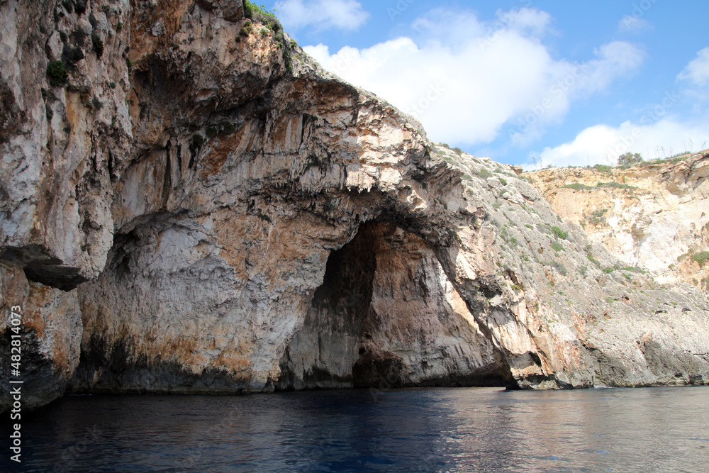 The steep cliffs at the Blue Grotto in Malta  