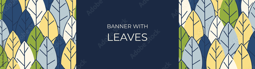 Horizontal banner for advertisements, invitations, internet sites from colorful leaves. Summer background for sales. Geometric flat design. Place for your text. Vector illustration
