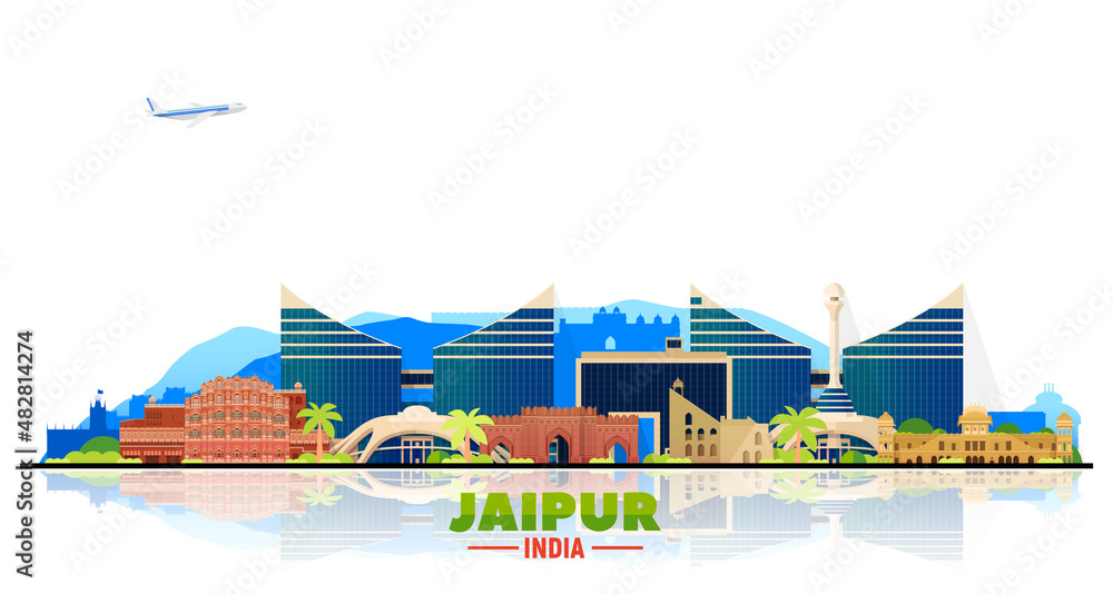 Jaipur India skyline at white background. Flat vector illustration. Business travel and tourism concept with modern buildings. Image for banner or web site. Jaipur India skyline at white background. Flat vector illustration. Business travel and tourism concept with modern buildings. Image for banner or web site.