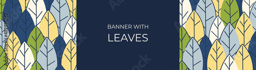 Horizontal banner for advertisements, invitations, internet sites from colorful leaves. Summer background for sales. Geometric flat design. Place for your text. Vector illustration
