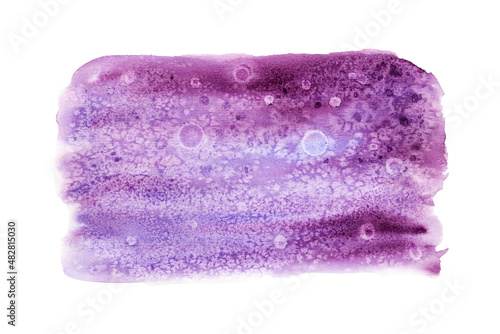 PURPLE watercolor stain isolated on white background. Abstract watercolor stain, ink, black