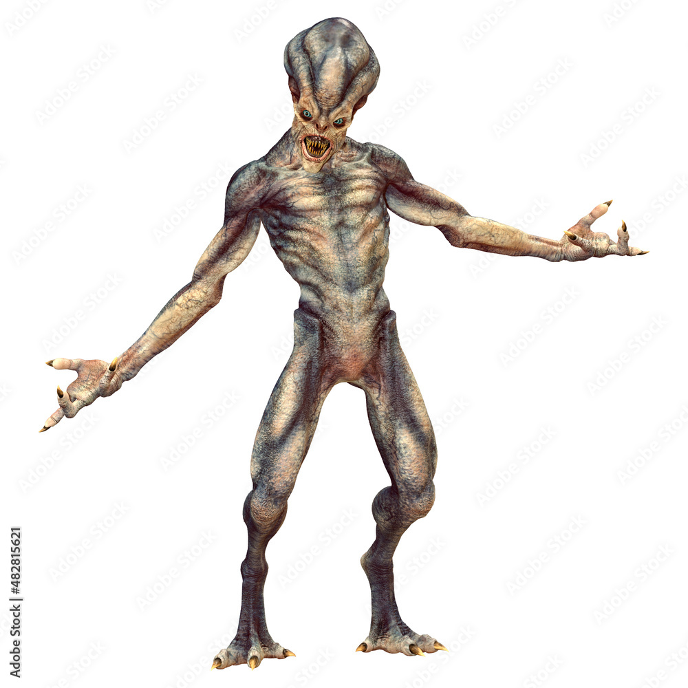 3D Rendering Blue Alien on White 3D Rendering Blue Alien on White