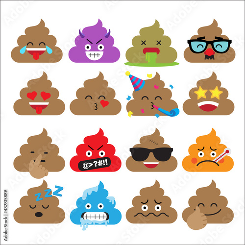 Fototapeta Naklejka Na Ścianę i Meble -  Set of cute poop emoticons, emoji flat design, vector illustration.