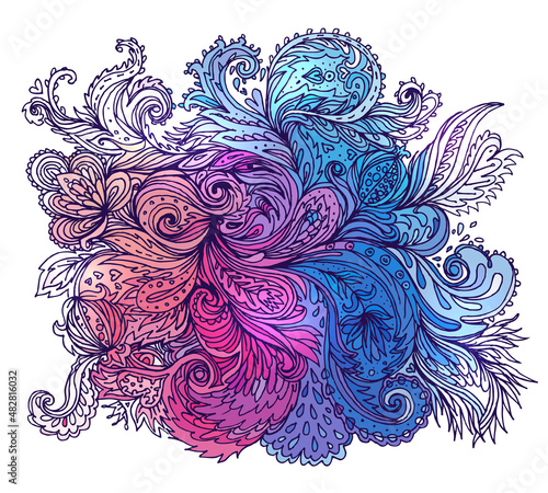 Vector colorful paisley texture with abstract flowers