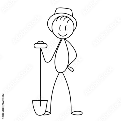 figure of a man with a shovel sketch, isolated, vector