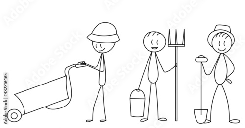 gardeners people figures sketch, isolated, vector