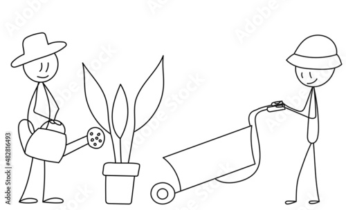 gardeners people figures sketch, isolated