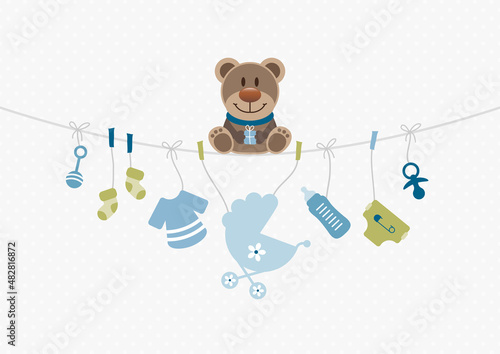 Teddy & Baby Icons Junge Wäscheleine Punkte Retroblau Olivgrün